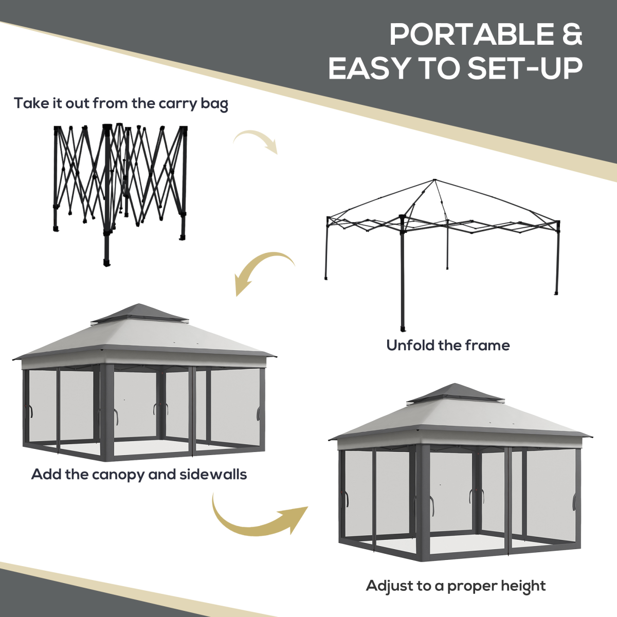 Outsunny 3 x 3(m) Pop Up Gazebo Tent with Netting, Height Adjustable, Grey