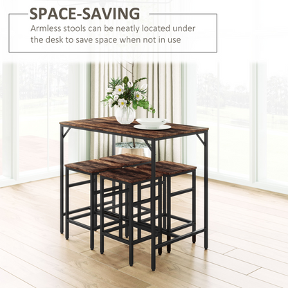 MDF Industrial 5-Piece Dining Set Dining Table with 4 Stools Black/Brown