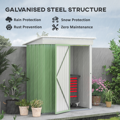 Outsunny Steel Garden Shed, Small  Lean-to Shed for Bike Tool, 5x3 ft, Green
