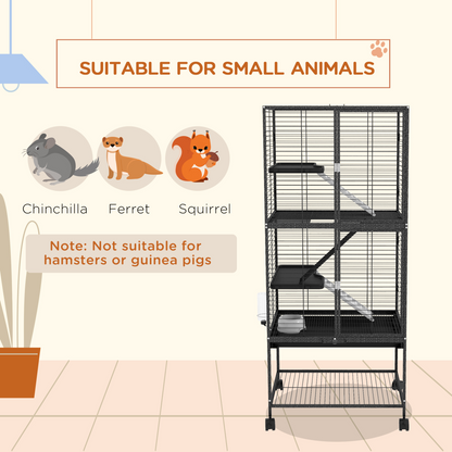 PawHut Ferret Cage 136cm Rolling Small Animal Cage w/ 3 Doors, Storage Shelf