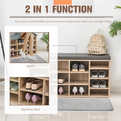 Multi-Storage Shoe Rack 14 Compartments Cushion Moving Shelves  Brown