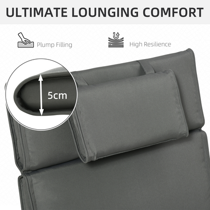 Outsunny Garden Sun Lounger Chair Cushion Reclining Relaxer Indoor Outdoor Grey