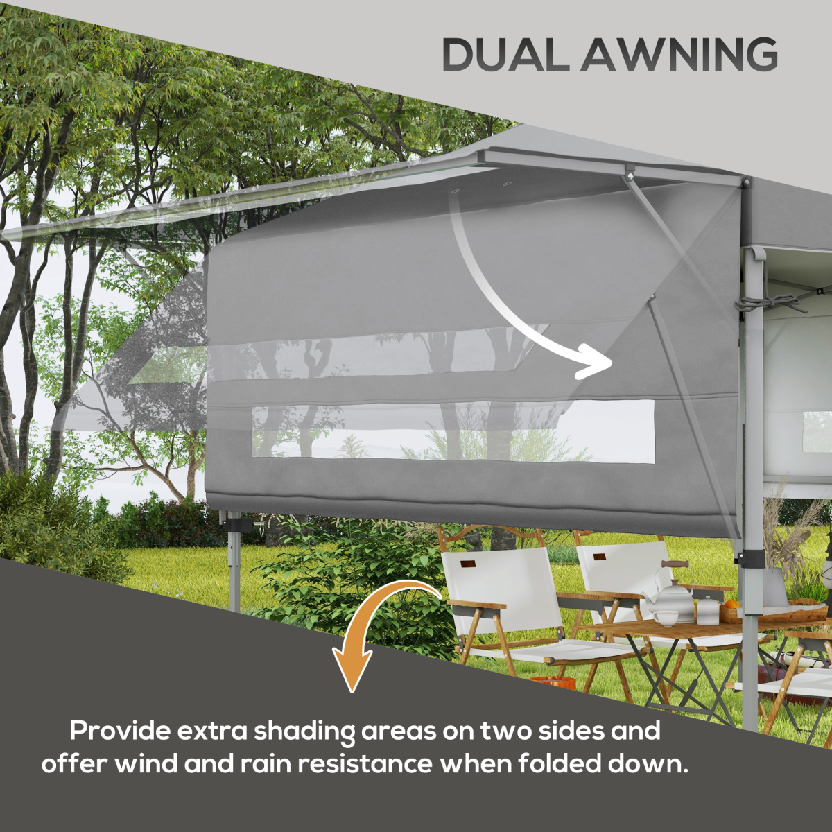 Outsunny 5 x 3(m) Pop Up Gazebo, Instant Shelter with Extend Dual Awning, Grey
