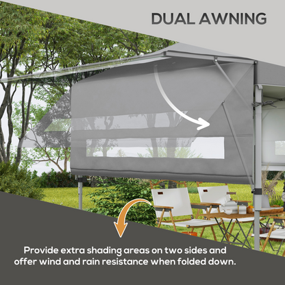 Outsunny 5 x 3(m) Pop Up Gazebo, Instant Shelter with Extend Dual Awning, Grey