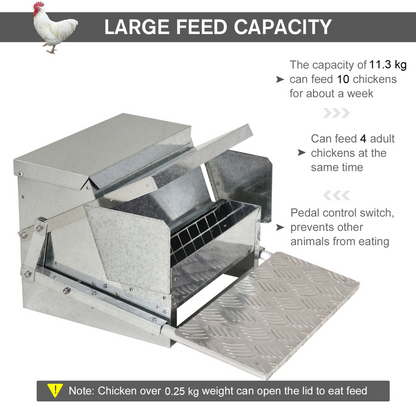 Automatic Chicken Feeder Galvanized Steel Poultry Feeders, 11.5kg of Feeds