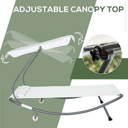 Double Hammock Sun Lounger Bed Canopy Shelter Wheels 2 Pillows Cream White