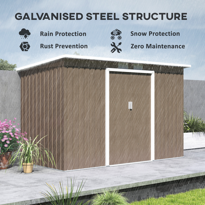 Outsunny 9 x 4FT Metal Garden Storage Shed w/ 2 Door, Light Grey Wood Grain