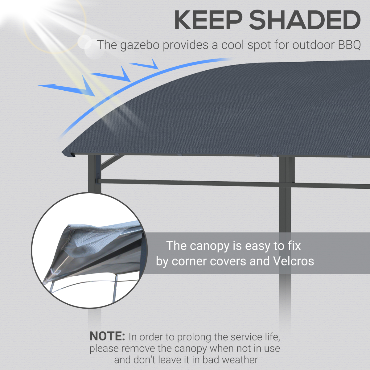 2M (7ft) BBQ Grill Gazebo Tent Garden Grill Metal Frame Grey