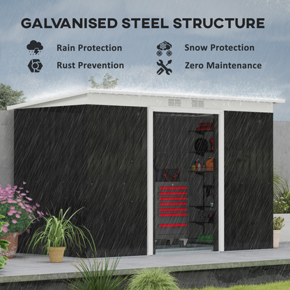 Outsunny 9 x 4FT Outdoor Garden Storage Shed w/ 2 Door Galvanised Metal Grey