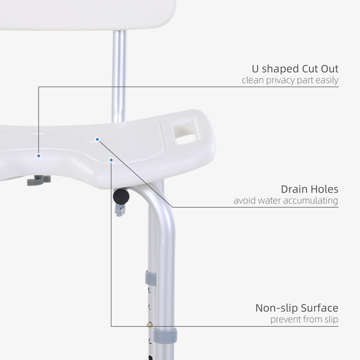 HOMCOM Adjustable Aluminum Shower Bath Stool Spa Chair Non-Slip Feet, Handle
