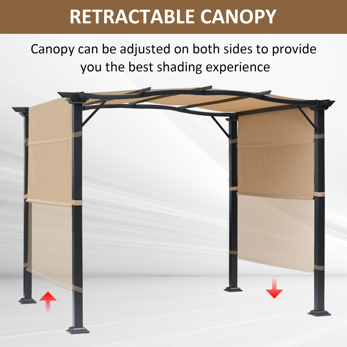 Retractable Pergola Garden Gazebo  3x2.45x2.3m, Khaki