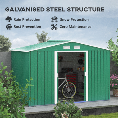Metal 9x6 ft Garden Shed Storage Door Roof Building Container-Green