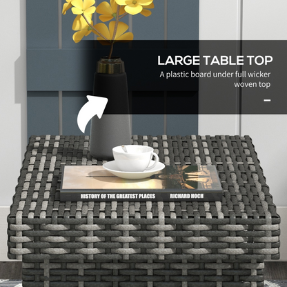 Outsunny Foldable Outdoor Coffee Table, Metal Frame Rattan Side Table, Grey
