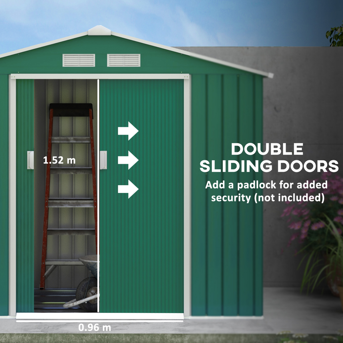 Outsunny Green Garden Shed with Locking Doors, Floor Foundation & Ventilation