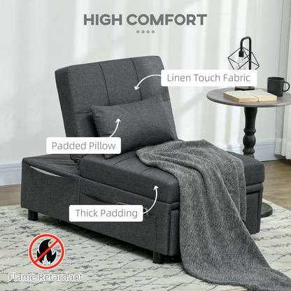 HOMCOM Folding Sofa Bed Adjustable Single Sleeper w/ Pillow Side Pocket, Grey