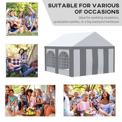 4 x 4m Party Tent, Marquee Gazebo with Sides, Four Windows and Double Doors