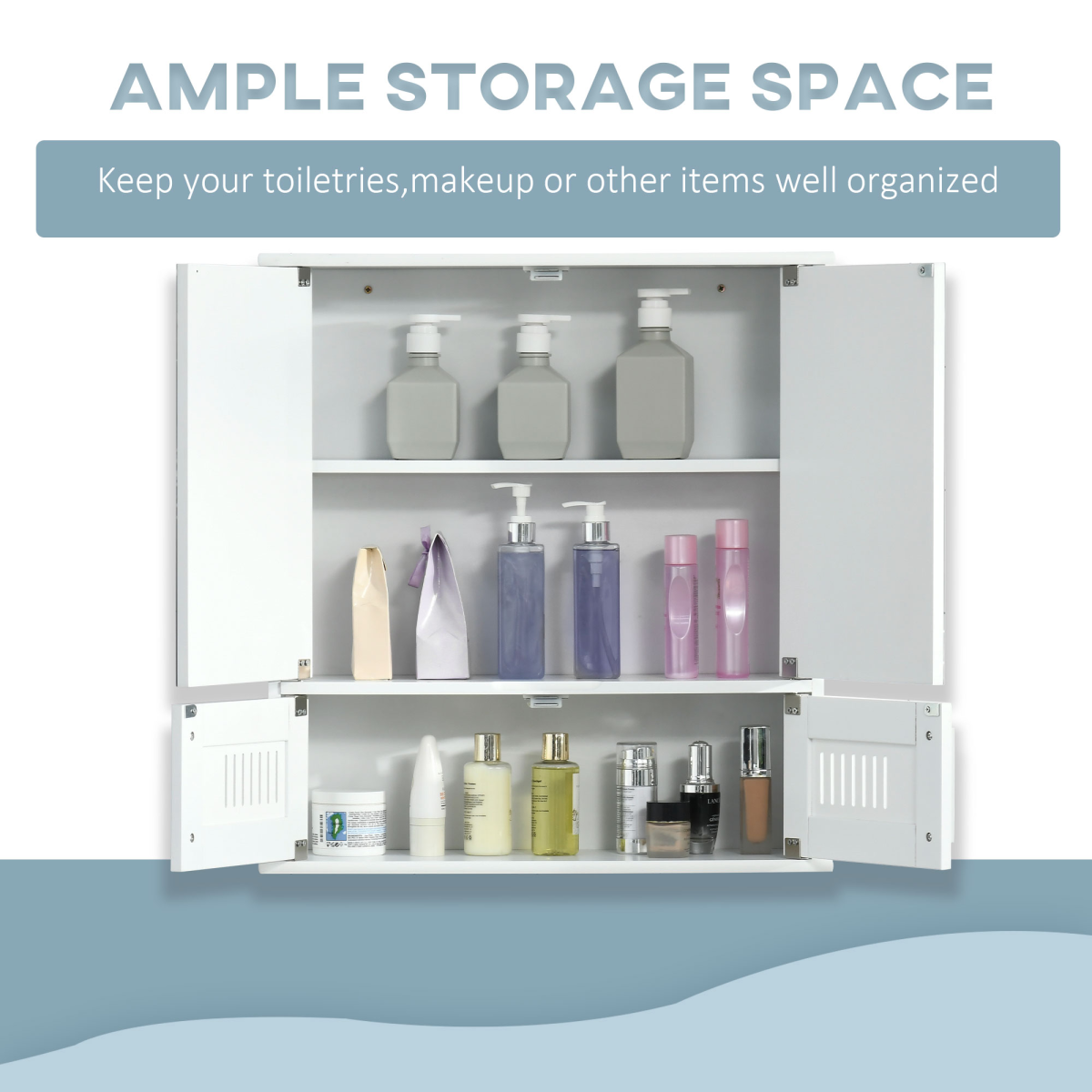 Bathroom Mirror Cabinet, Wall Mounted Storage Cupboard Double Doors White