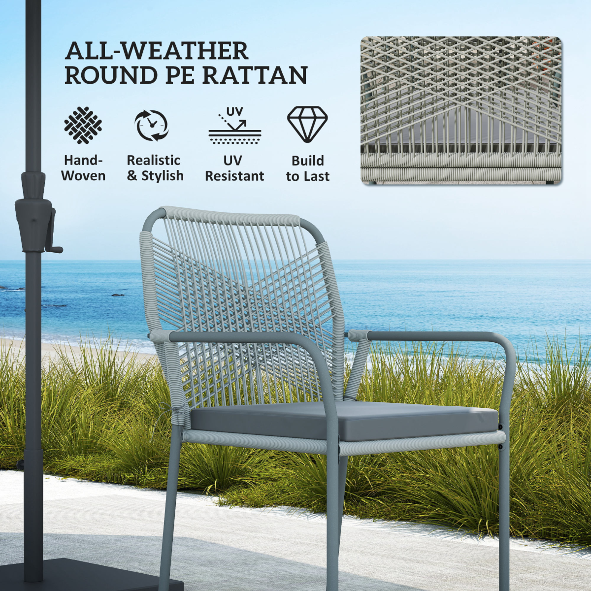 Outsunny 5 Piece PE Rattan Garden Dining Set with Cushions, Light Grey