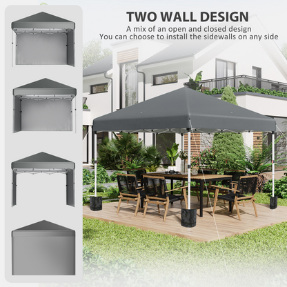 3 x 3 (M) Pop Up Gazebo Event Shelter with 2 Sidewalls, Weight Bags, Dark Grey