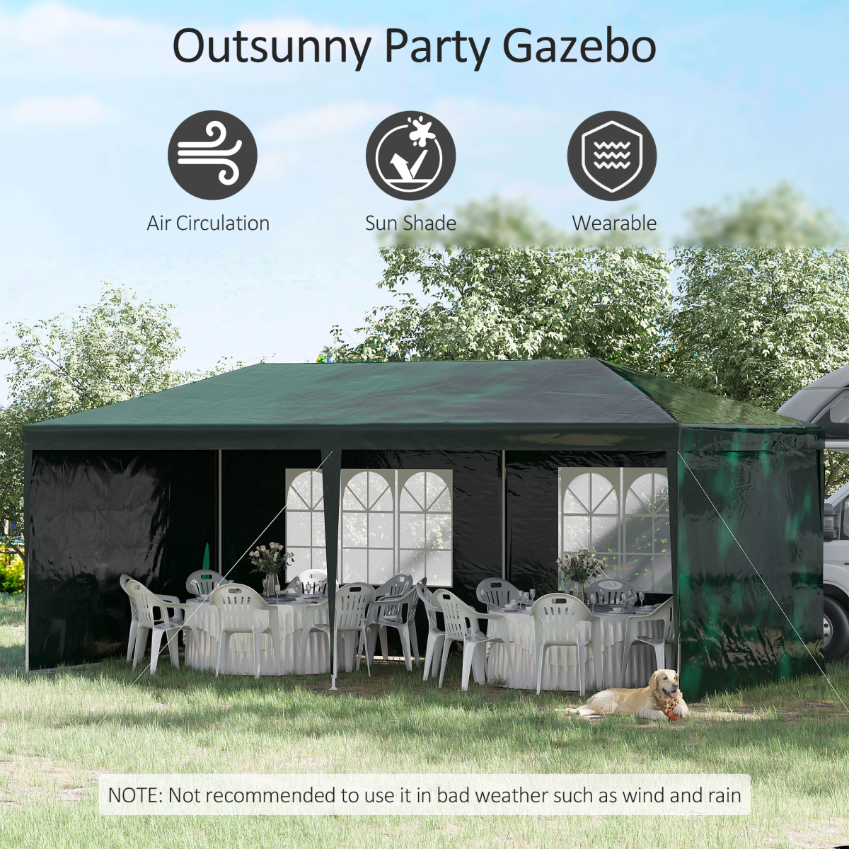 Outsunny 6m x 3m Garden Gazebo Marquee Canopy Party Tent Canopy Patio Green