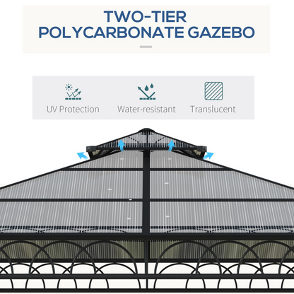 3 x 3 (m) Polycarbonate Gazebo, Hard Top Gazebo with Nettings & Curtains
