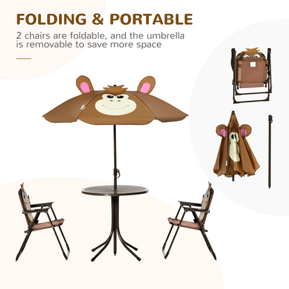 Kids Foldable Four-Piece Garden Set Table, Chairs, Umbrella