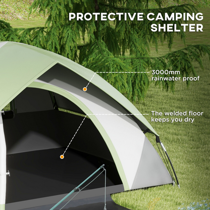 Outsunny 2  Man Camping Tent with Sewn-in Groundsheet, 3000mm Waterproof, Green