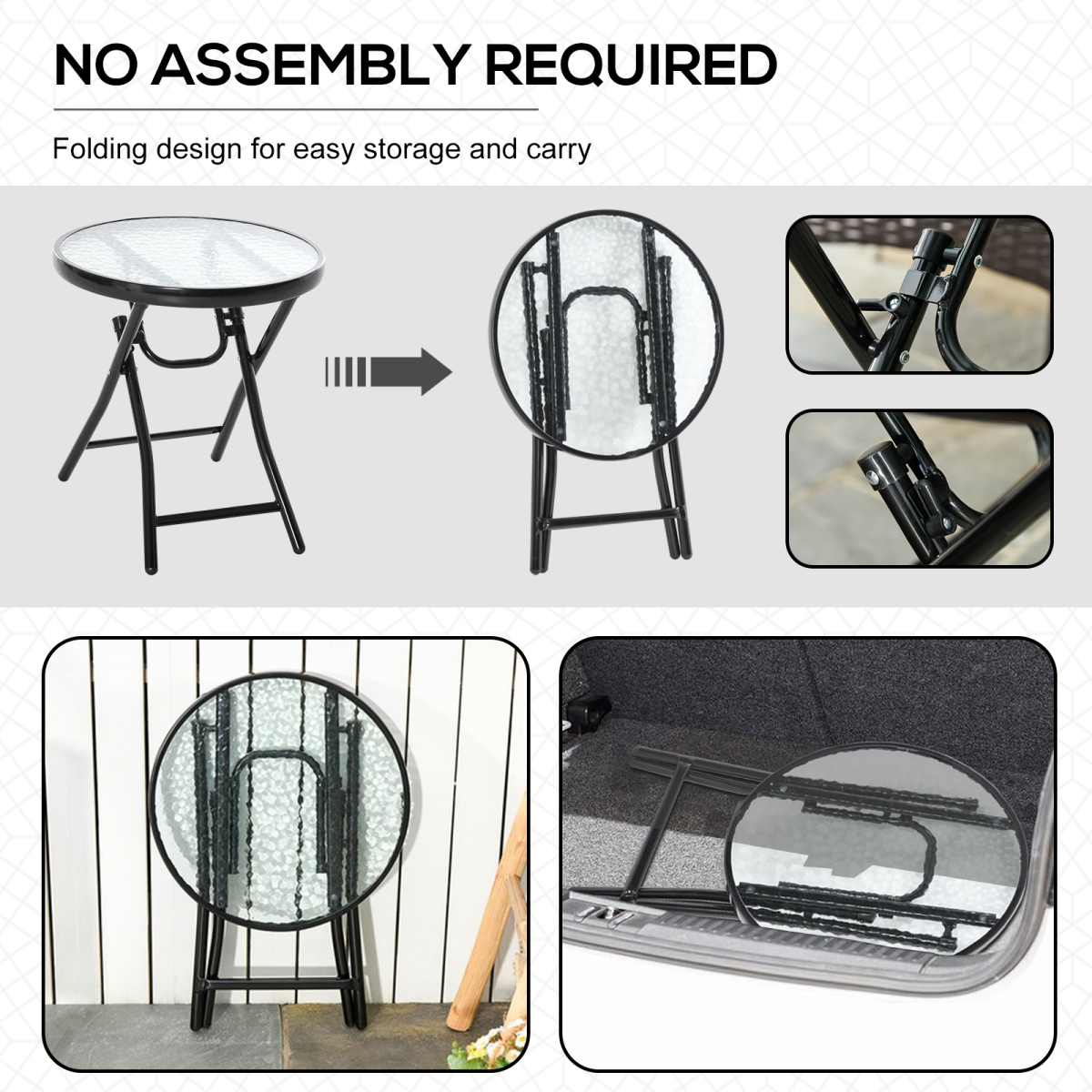 Folding Garden Table Round Foldable Table with Safety Buckle Black