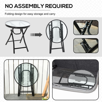 Folding Garden Table Round Foldable Table with Safety Buckle Black