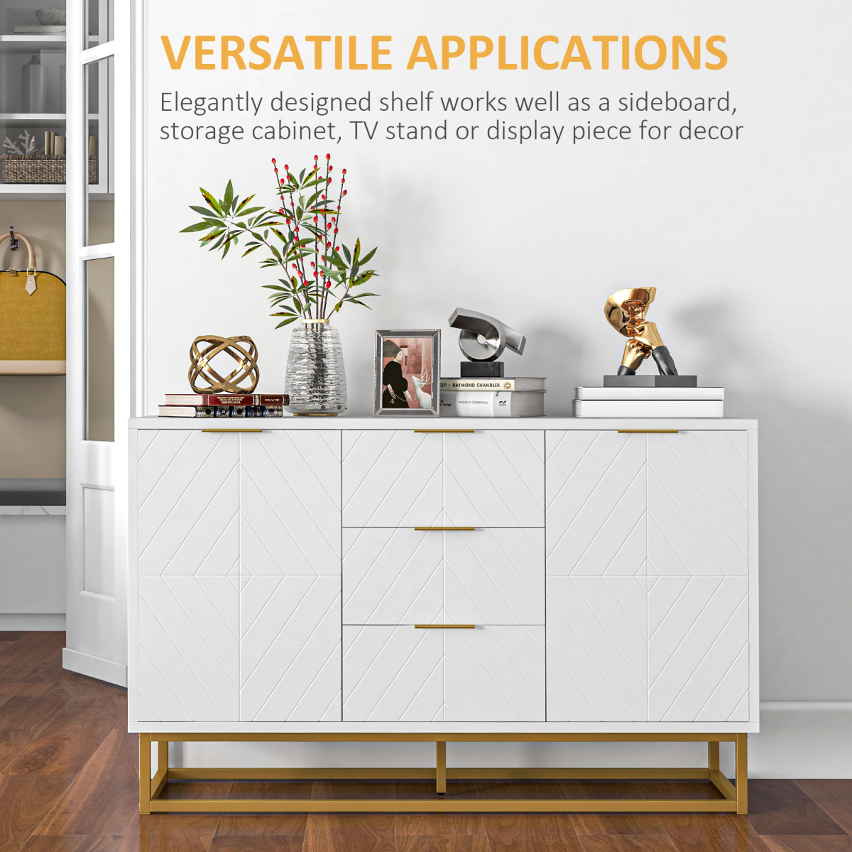 Modern Storage Cabinet Freestanding Cupboard with 3 Drawers for Dining Room