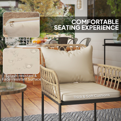 Outsunny 3 Piece Rattan Bistro Set, Balcony Table and Chairs with Cushions