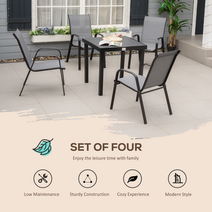 Set of 4 Garden Dining Chair Set Outdoor w/ High Back Armrest Grey Outsunny