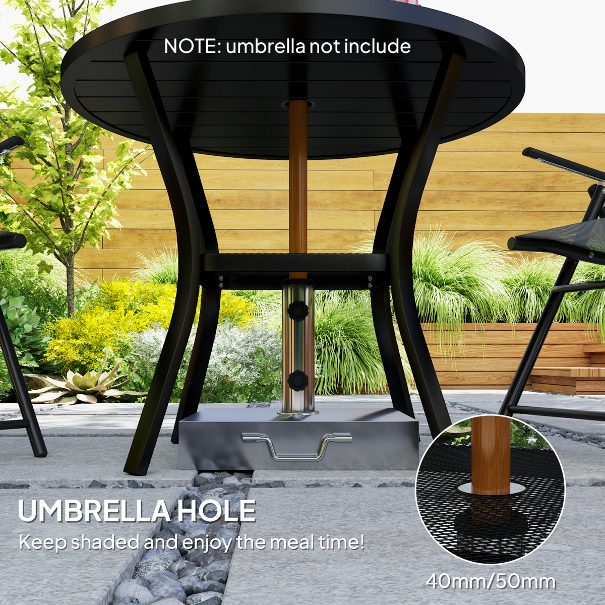 Outsunny 90 cm Garden Dining Table, Round Garden Table with Parasol Hole