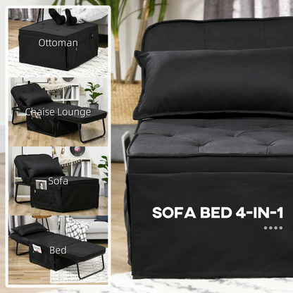 HOMCOM Folding Sleeper Chair Bed with Pillow and Side Pockets, Black