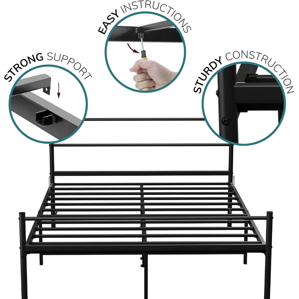Extra Strong Double Metal Bed Frame In Black - Improved