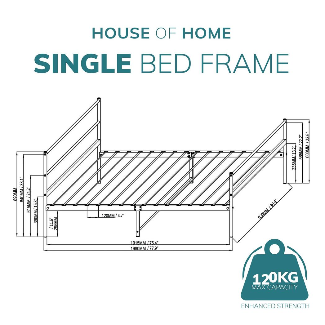 Extra Strong Single Metal Bed Frame In Silver