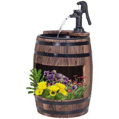 Outsunny Wood Barrel Pump Garden Fountain Water Feature Flower Planter Stand New