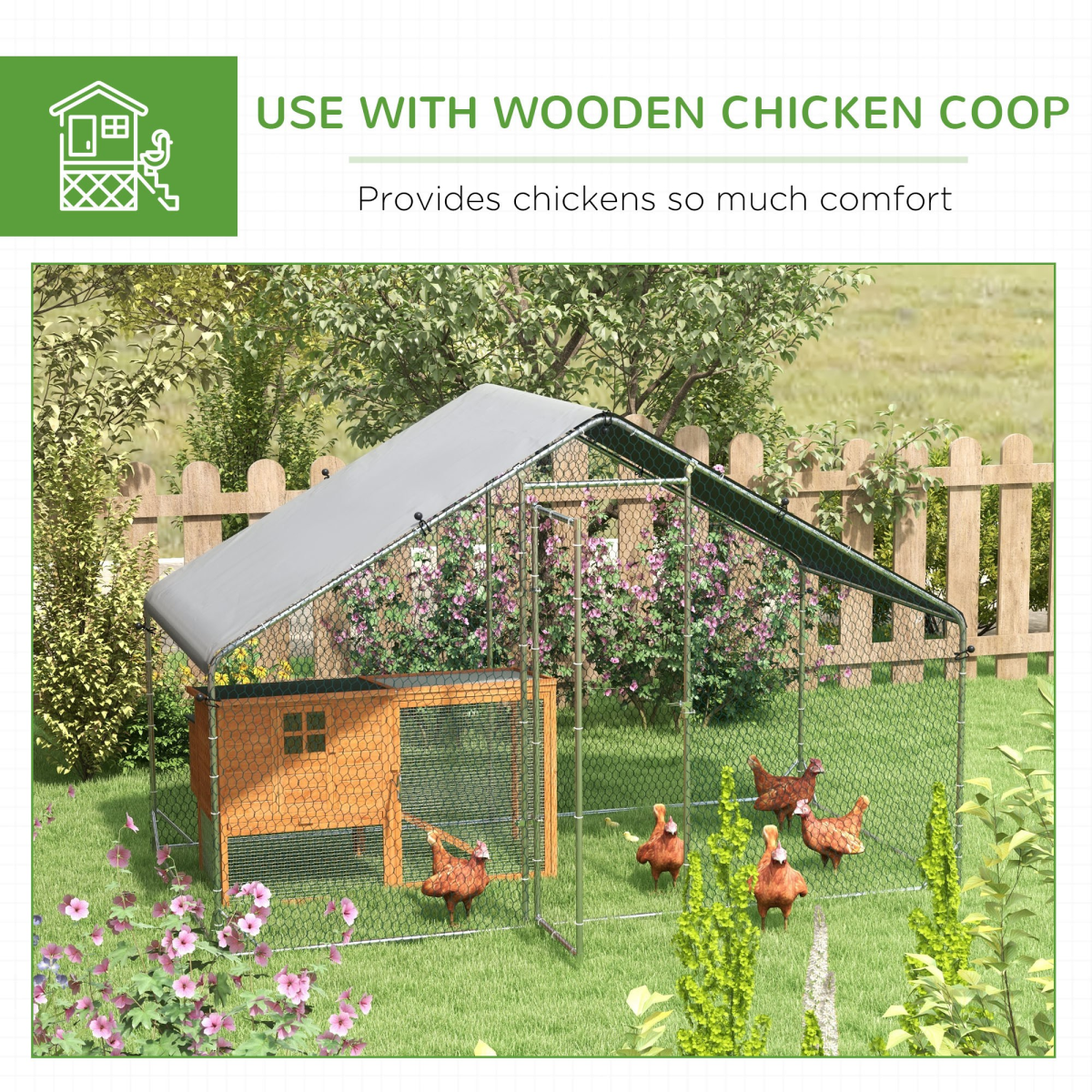 PawHut Walk In Chicken Run Large Galvanised Chicken Coop with Cover