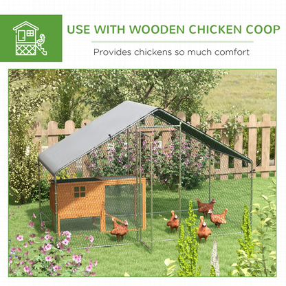 PawHut Walk In Chicken Run Large Galvanised Chicken Coop with Cover