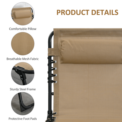 Portable Sun Lounger, Adjustable Backrest PillowBeige