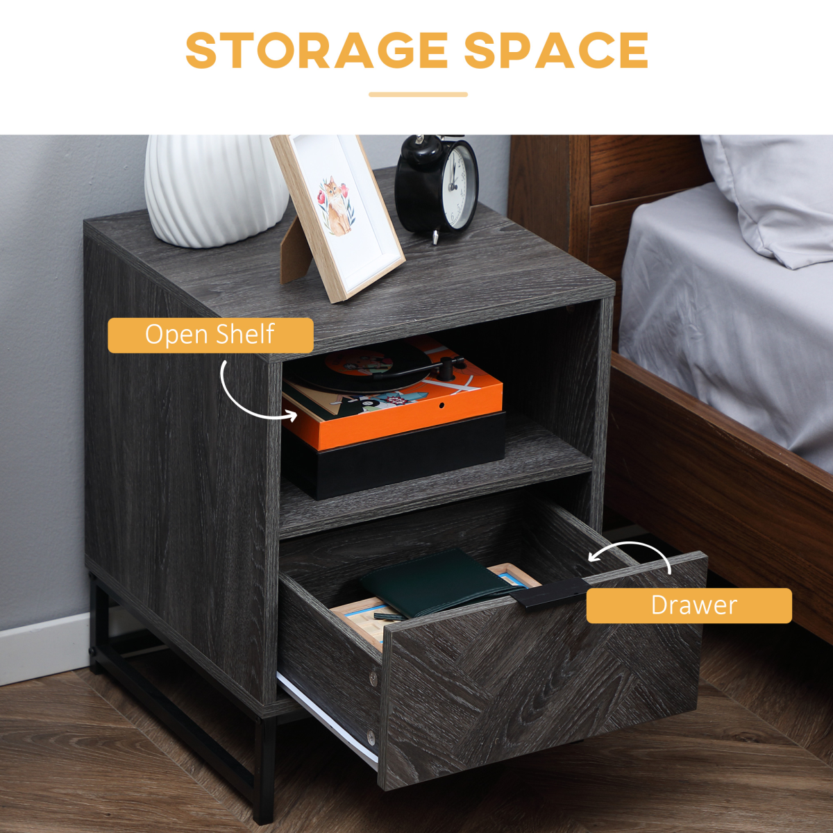 Nightstand, Bedside Table with Drawer and Shelf End Table Living Room, Bedroom