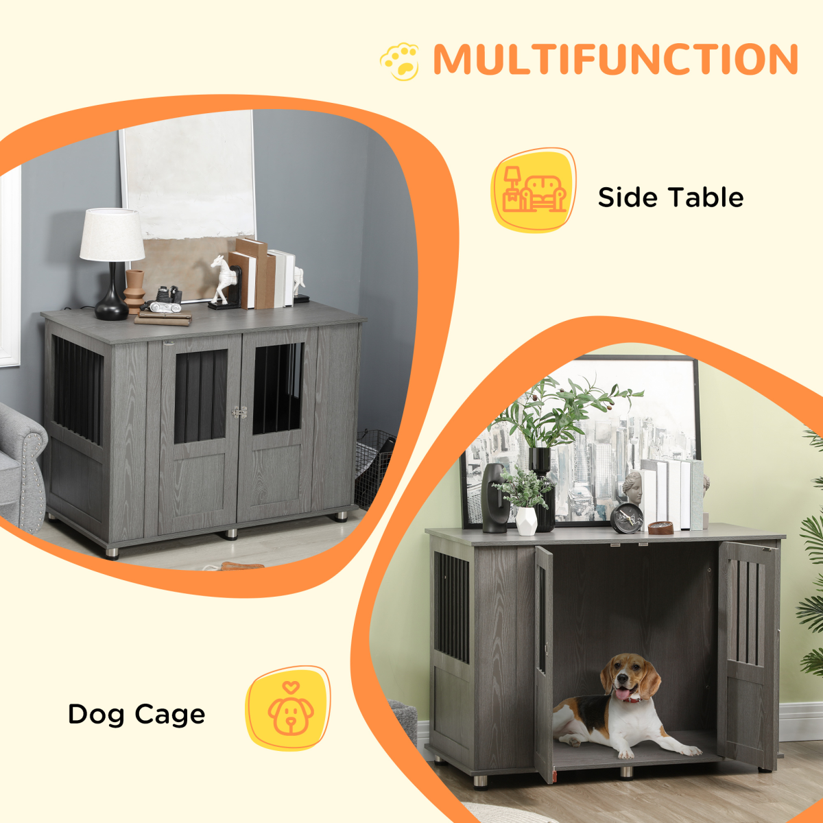 Dog Crate Kennel Cage for Extra Large Dog, Indoor End Table, Grey