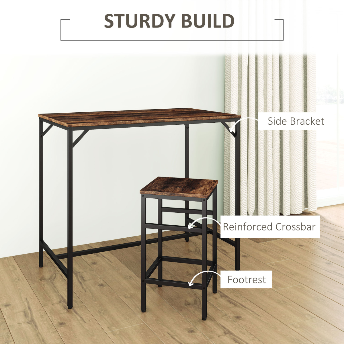 MDF Industrial 5-Piece Dining Set Dining Table with 4 Stools Black/Brown