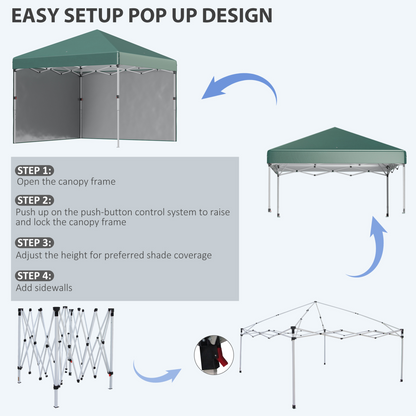 3 x 3 (M) Pop Up Gazebo Event Shelter with 2 Sidewalls, Weight Bags, Green
