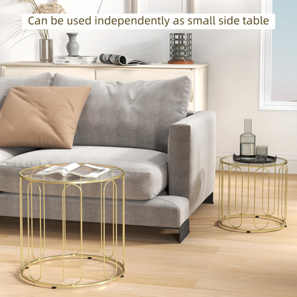 HOMCOM Coffee Table Set of 2, Nest of Tables with Metal Frame, Gold Tone