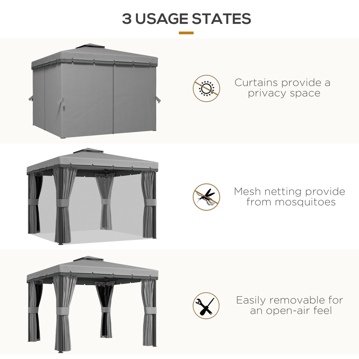 Outsunny 3 x 3(m) Patio Gazebo Garden Shelter w/ Mosquito Netting, Light Grey