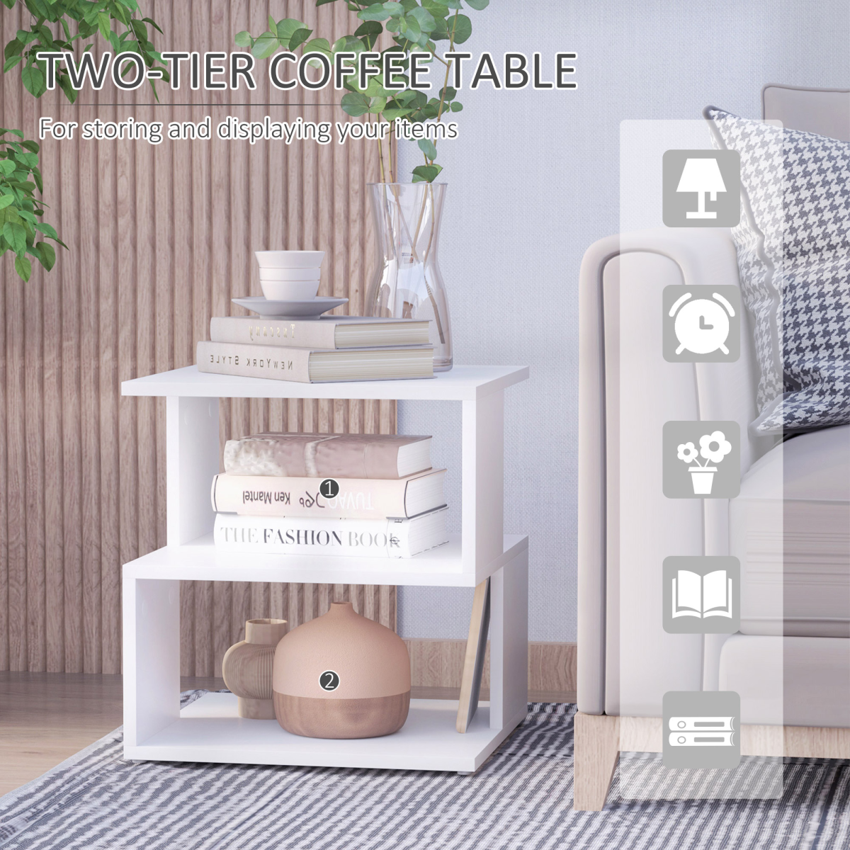 Modern Square 2 Tier Wood Coffee Side Table Storage Shelf Rack White
