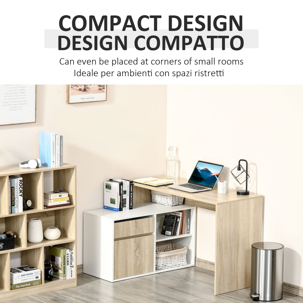 L-Shaped Corner Computer Desk  Oak and White