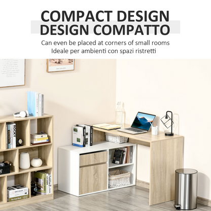 L-Shaped Corner Computer Desk  Oak and White