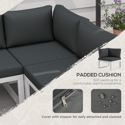 Outsunny 4 PCs Garden Set w/ 5-Level Recline Corner Conversation Sofa Set White